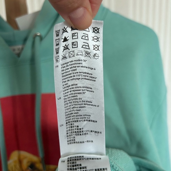 Sandro 100% Organic Cotton Dog + Duck Print Hoodie Authentic Size XXL Turquoise - Picture 12 of 14